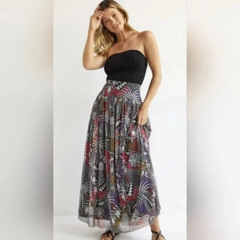 Farm Rio x Anthropologie Tropical Maxi Skirt L Resort Vacation Maximalist Boho - Picture 2 of 7